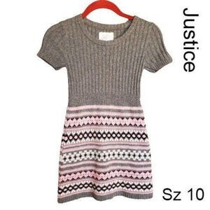 Justice Girls Sweater Dress Pink Grey Short Sleeves Sweater Dress Size 10 NWOT